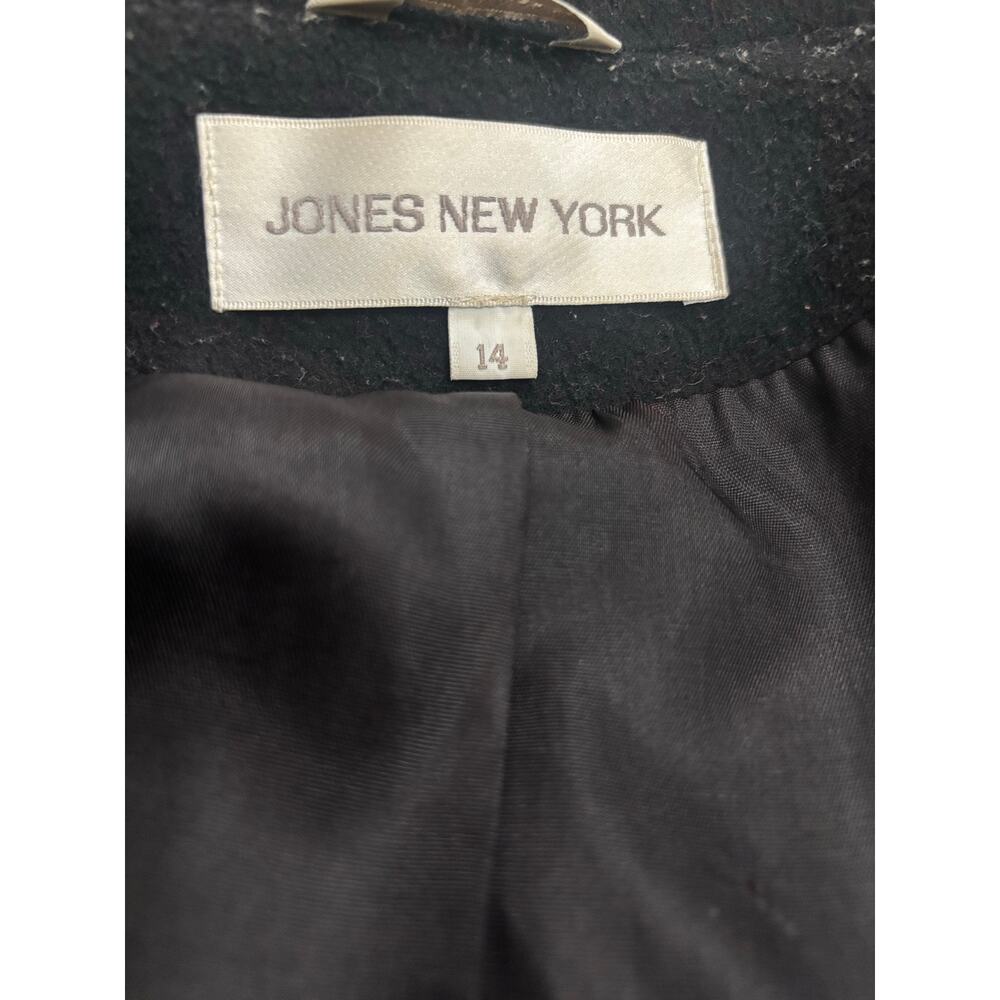 Jones New York wool long trenchcoat sz 14 W black minimalist old money  flaw - Picture 8 of 11